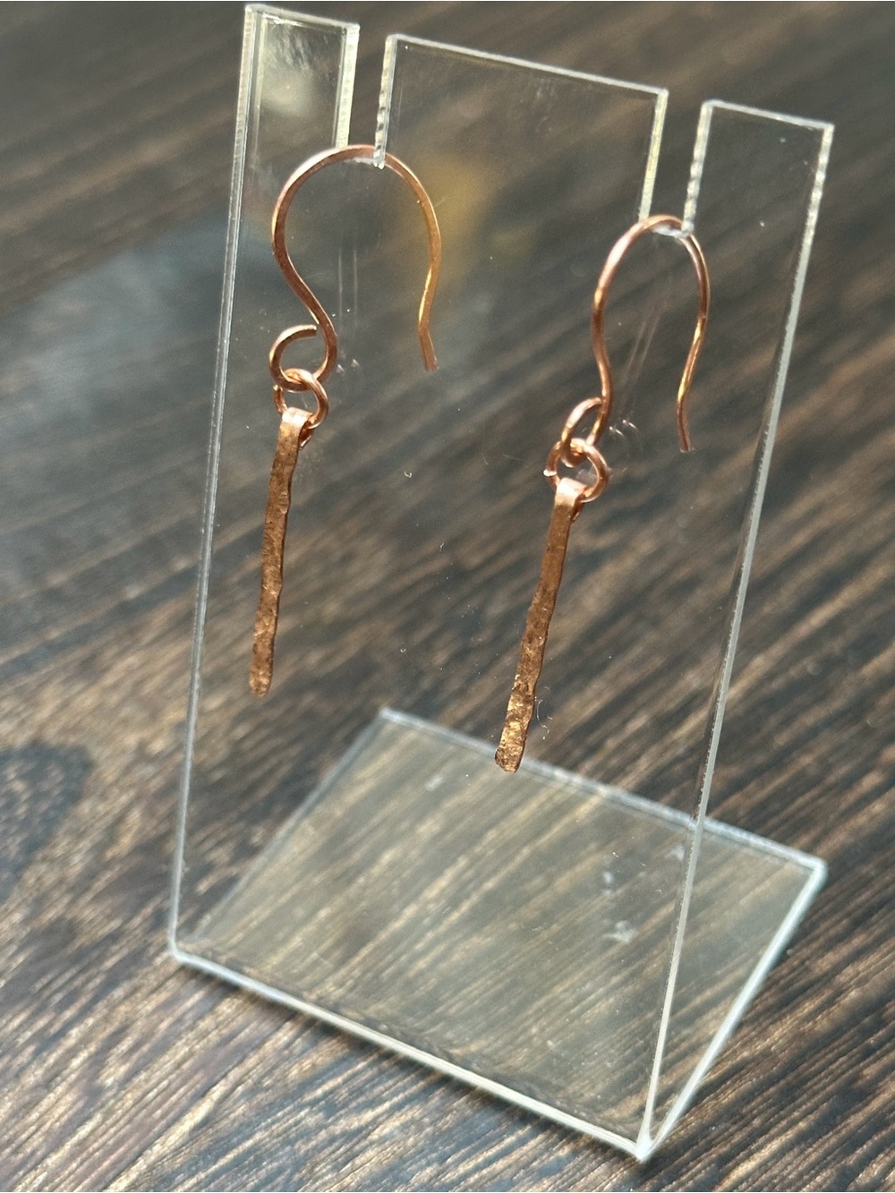 Handmade Hammered Copper Bar Earrings Minimalist Dangle Earrings